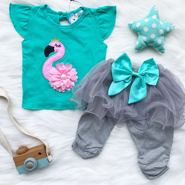 RENKIDSWEAR baju anak perempuan 3- 12 bulan setelan legging tutu flamingo setelan anak kaos perempuan cewek baby bayi balita 0 12 bulan 6 18 bulan rok tutu celana legging lucu fashion