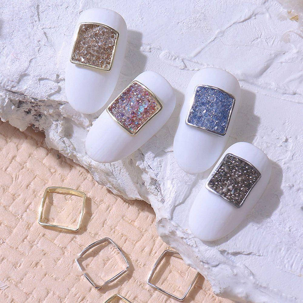 Mxbeauty Hollow Rivet Perhiasan Alloy Bingkai Logam Peach Hati Square DIY Nail Art Dekorasi