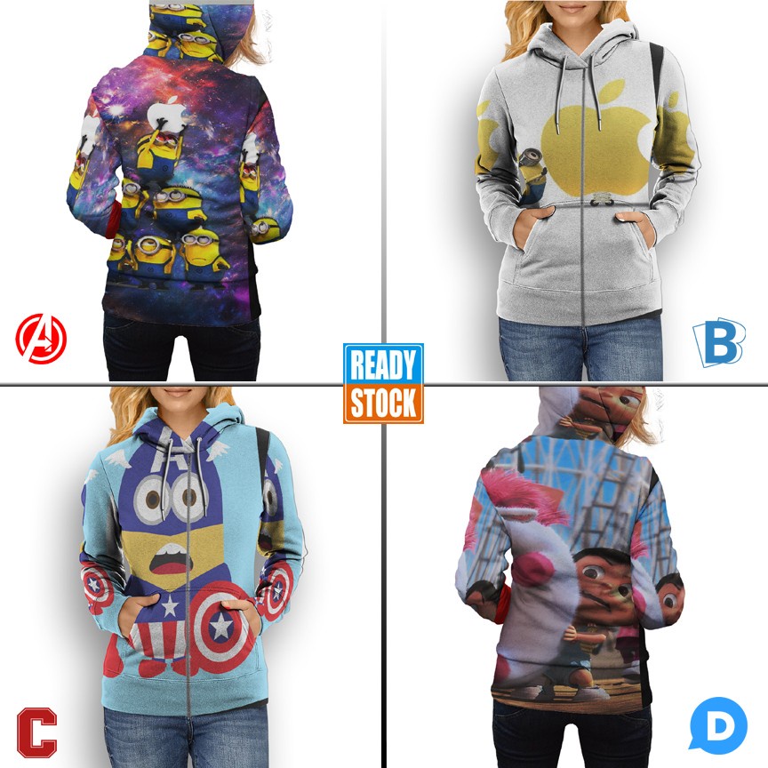 Jaket Hoodie Despicable Me Minion SKU-7434106210248 Hoodie Fullprint Casual Zipper Hoodie Fullprint 