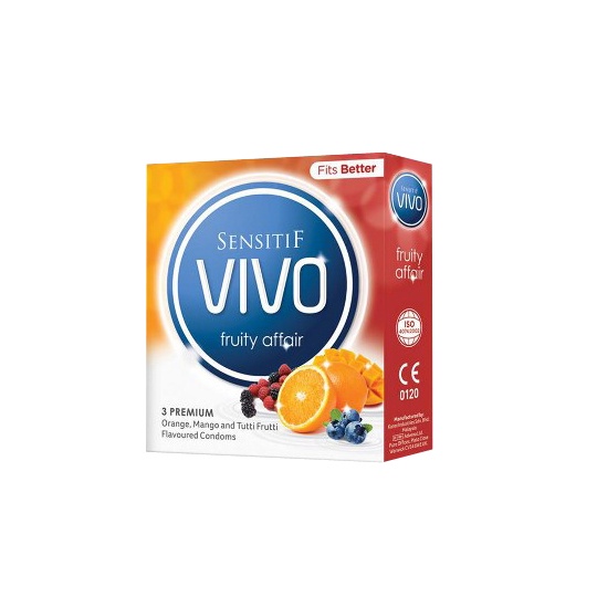 VIVO KONDOM SENSITIF FRUITY AFFAIR BOX 3 PCS (PRIVASI AMAN)