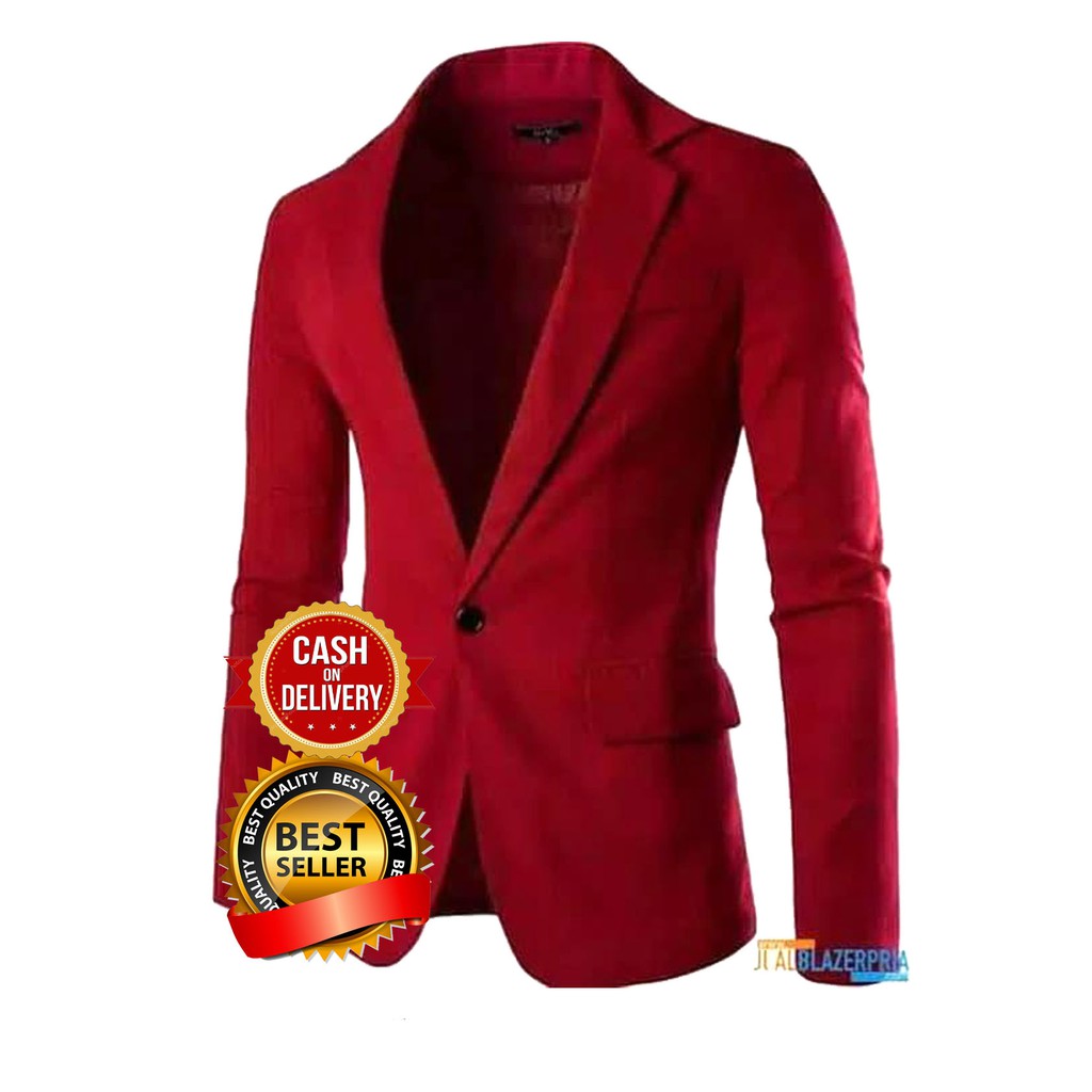 Jas Pria Merah Maroon blazer merah