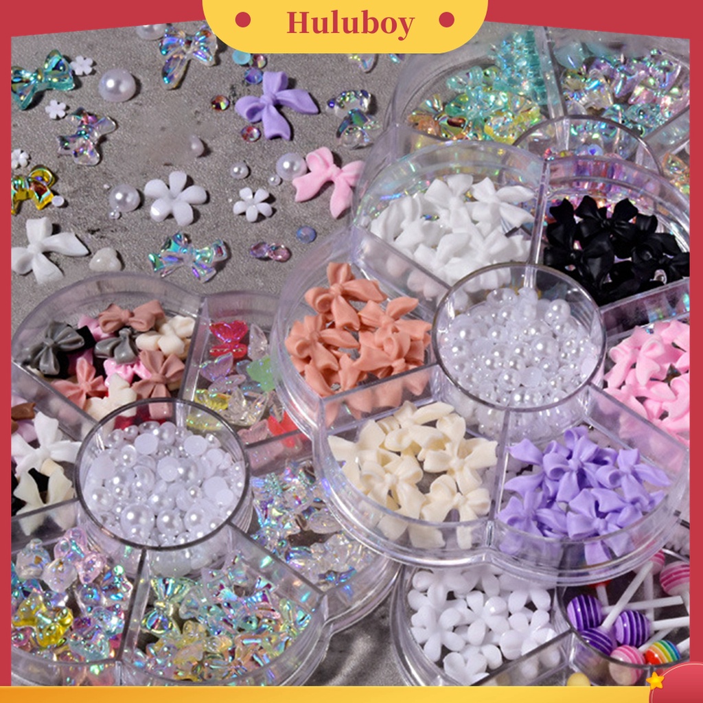 Huluboy Huluboy♡ 1 Kotak Stiker Kuku 3D Bahan Resin Aksen Berlian Imitasi