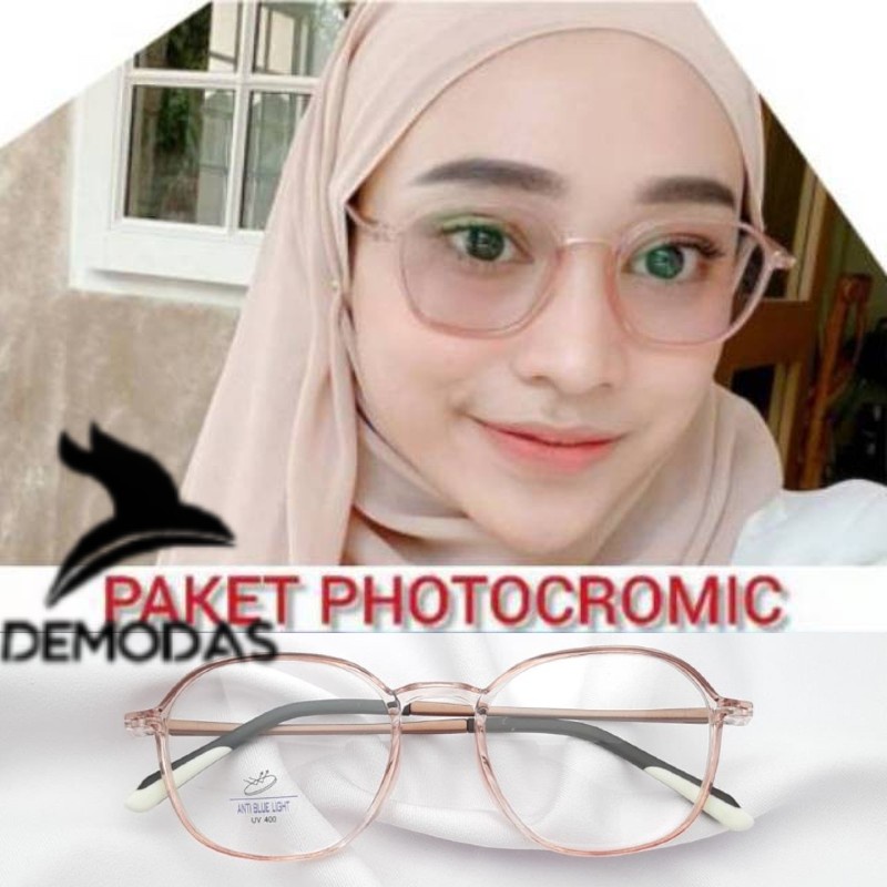 Demodas Frame KACAMATA LENTUR ( Photocromic Fotokromik photochromic potocromic fotocromic Bluecromic ) Lensa Photochromic Bluechromic Frame Kacamata Wanita Pria Minus Normal Silinder Plus Demodas Glasses DG2224