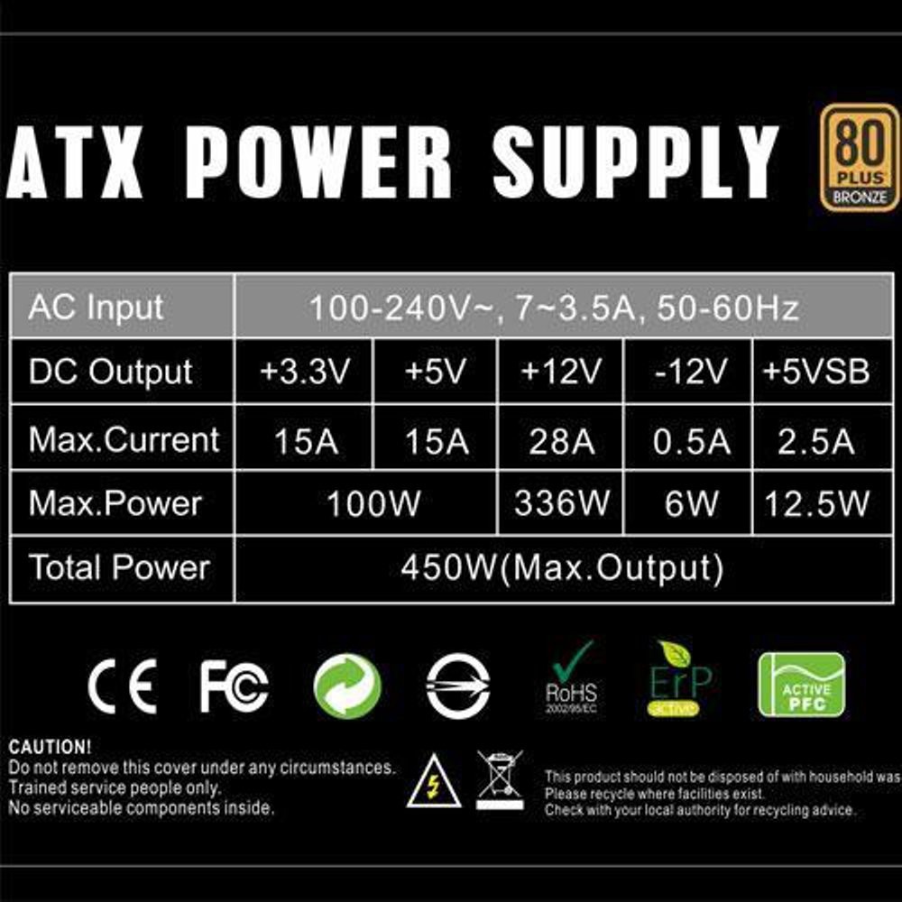 PSU 450W GAMEMAX GP-450 80plus Bronze Certified psu gamming power suply unit