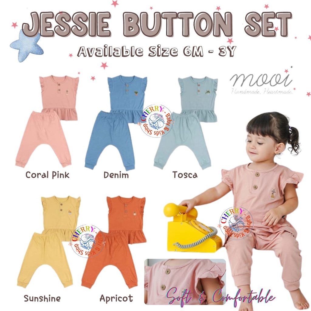 Mooi Jessie Button Set 6M - 3Y Setelan Ruffle Panjang Fashion Anak Perempuan CBKS