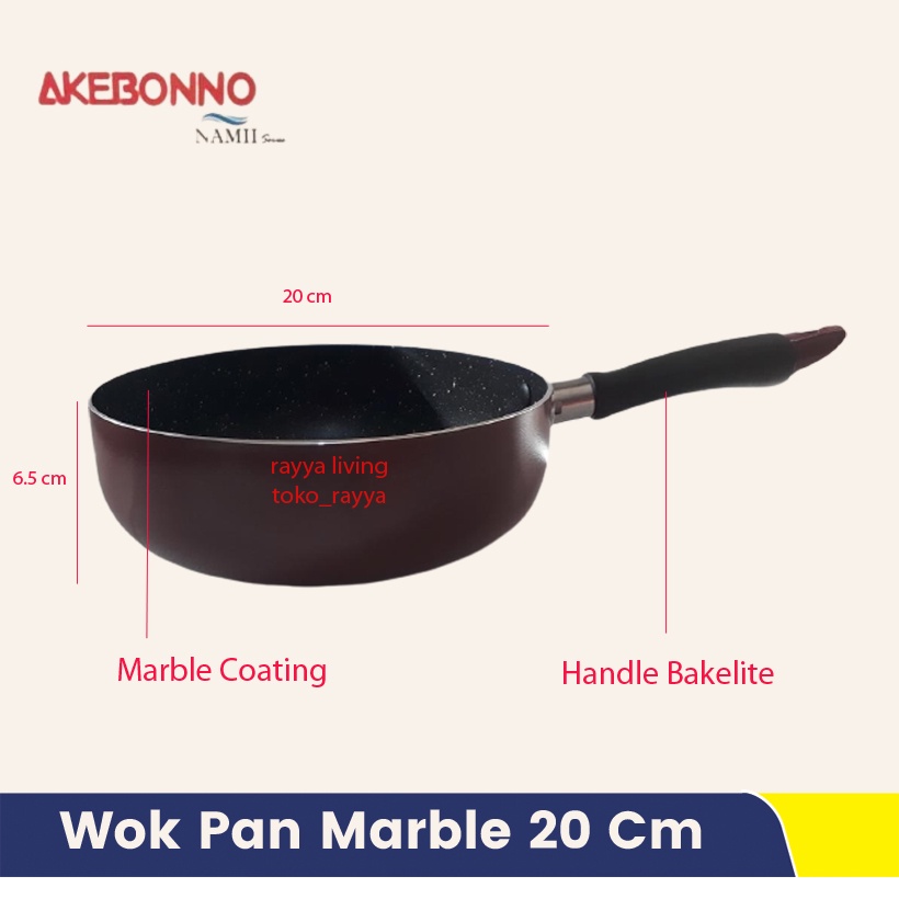 Deep Wok Pan Marble Wajan Cekung 20cm  Akebonno Panci Penggorengan Keramik Anti Lengket