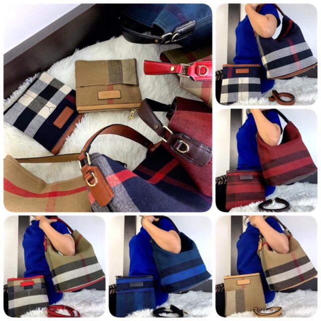TAS BURBERRY Ashby Canvas Check HOBO Bag Spring Summer 2019 Set (2in1) #318 Material CANVAS Leather