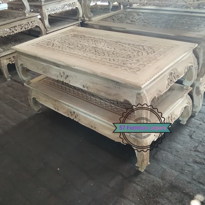 Meja ukir unik kayu jati mentahan - meja tamu kopi lesehan ukir Jepara