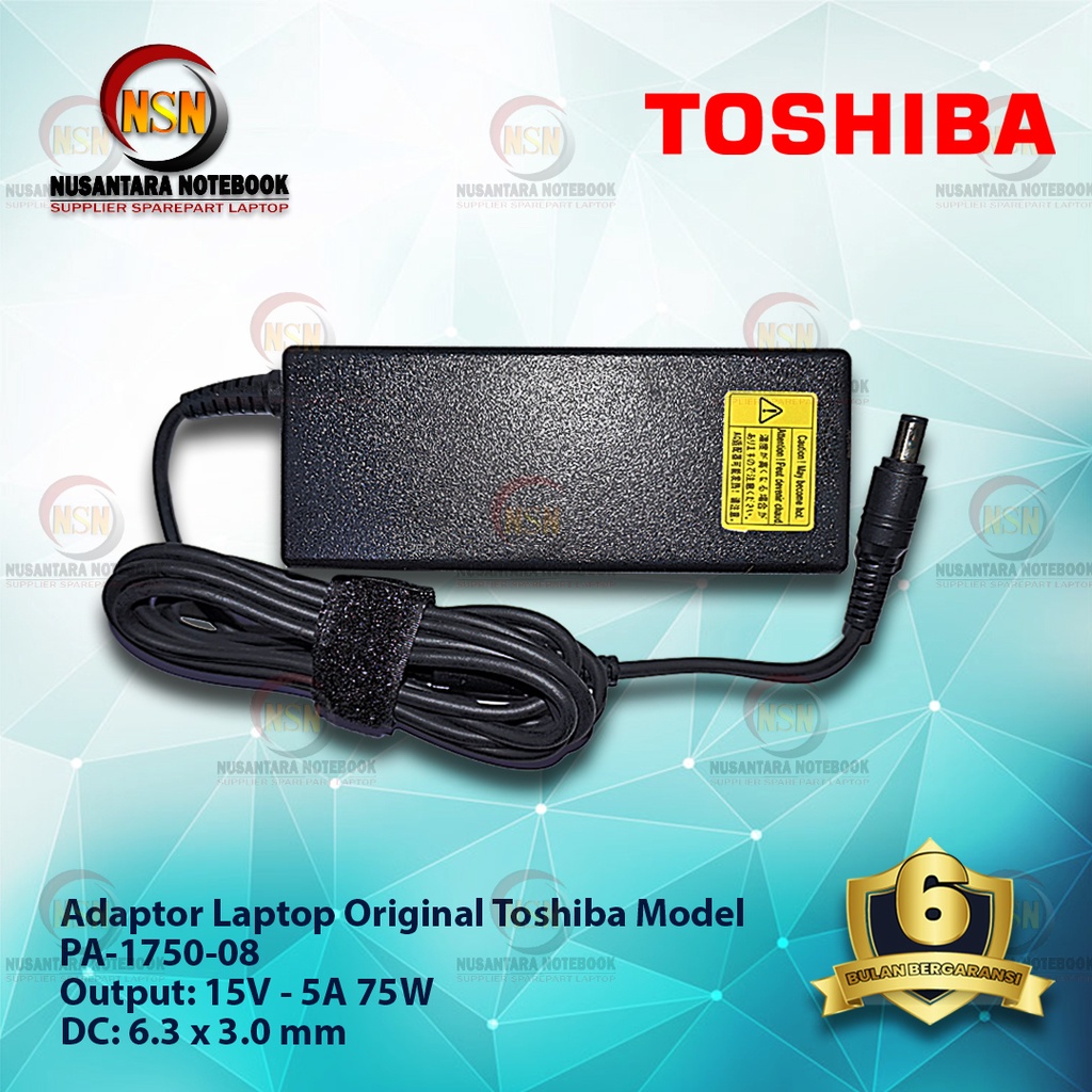 Adaptor Charger Original Toshiba 15V - 5A 75W DC 6.3*3.0 mm