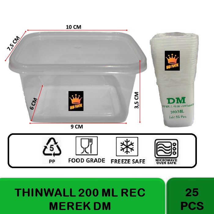 Thinwall DM Kotak Makan REC Persegi panjang 200Ml 300Ml Toples Murah 200 Ml 300 Ml