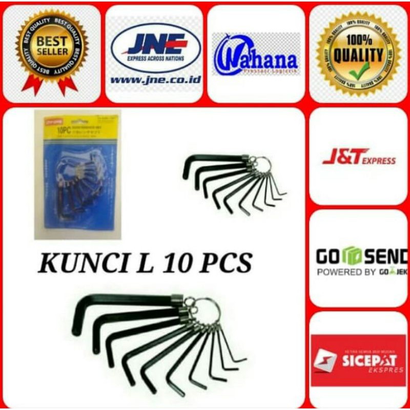 KUNCI L PENDEK HITAM-PUTIH 10PC KUNCI L