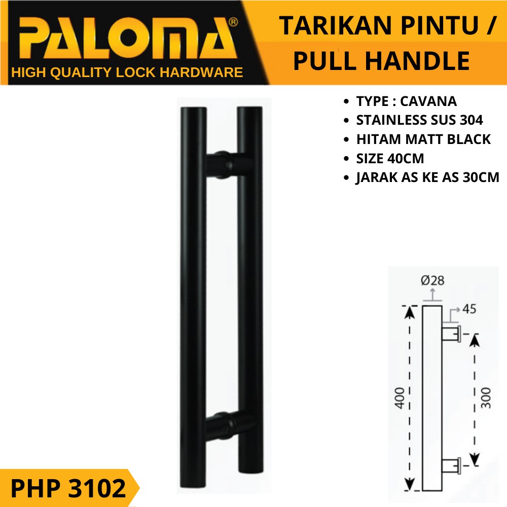 PALOMA PHP 3102 CAVANA PULL HANDLE TARIKAN PINTU 40CM HITAM BLACK MATT