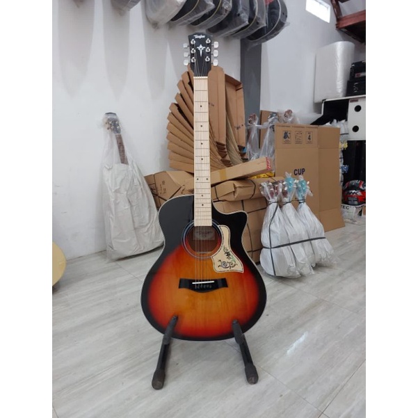 GITAR TAYLOR AKUSTIK ELEKTRIK CUSTOM FREE PACKING KAYU