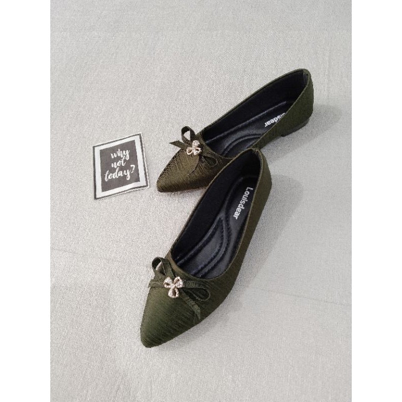 LOUISDEAR sepatu flat pita mutiara 3 bahan satin B10