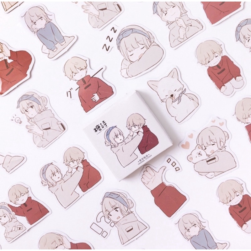 (45 PCS) STICKER AESTHETIC CUTE BOX STIKER LUCU MURAH BINATANG ORANG BUNGA SCRAPBOOK STIKER HP-Boy&Girl