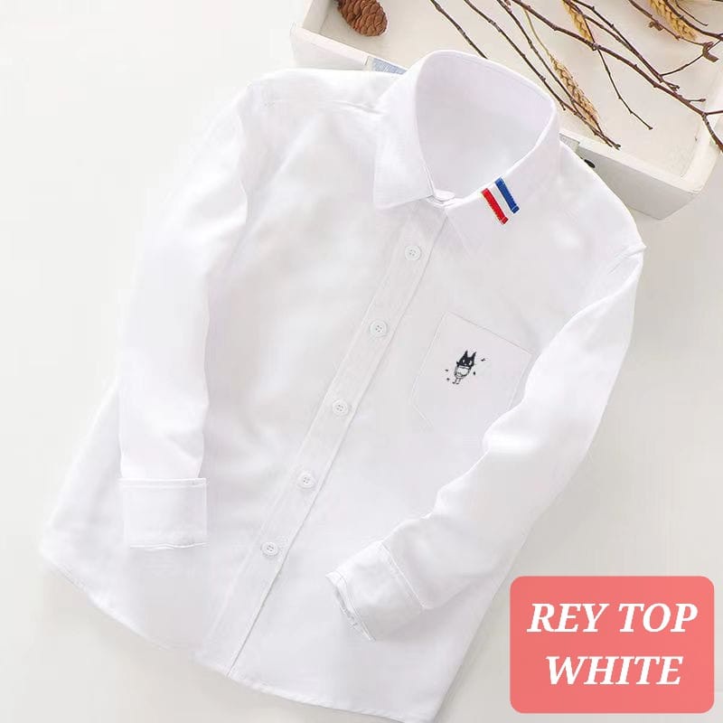 KEMEJA LENGAN PANJANG ANAK LAKI LAKI / COWOK IMPORT KOREA PUTIH BIRU / BLOUSE ANAK COWOK