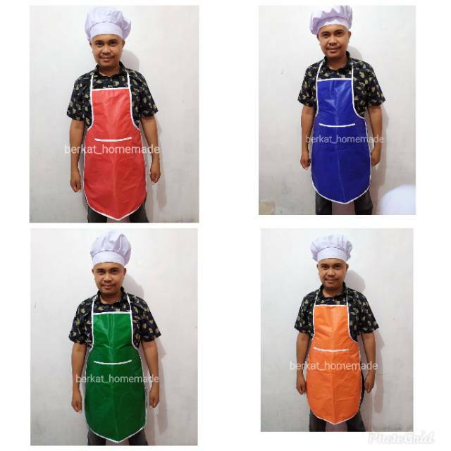 CELEMEK APRON DAN TOPI KOKI CHEF SET DEWASA MURAH
