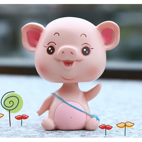 Pajangan Dashboard Mobil PINKY BABY PIG Babi Piggy Plastik Karet Goyang Kepala Shacking Head