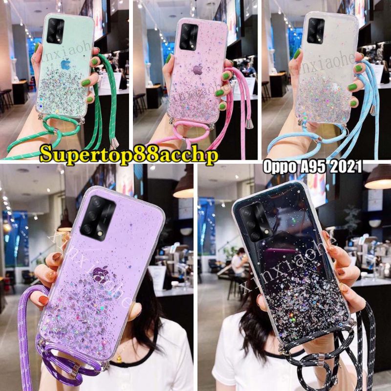 Case Tali Nagita Oppo A95 4G Lanyard Glitter Gantungan