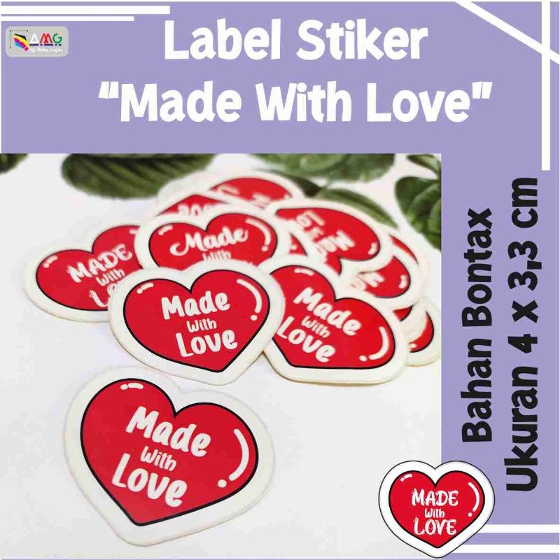 

Stiker made with love Label Stiker / stiker bentuk love / sticker bontak / sticker untuk packing hampers