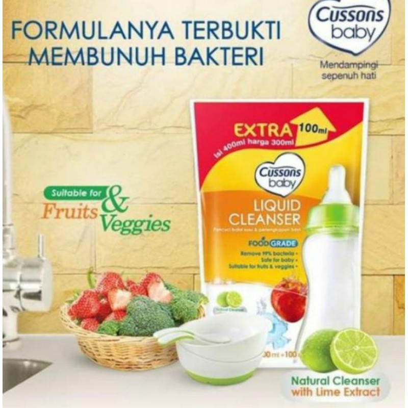 Cussons Baby Liquid Cleanser 300ml Extra Free 100ml / Sabun Cuci Botol Susu Bayi 0762