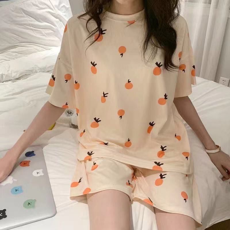 Baju Tidur Wanita Style Korea Import / Setelan Piyama Lengan Pendek, Celana Pendek Motif Kartun Adem Dan Lembut