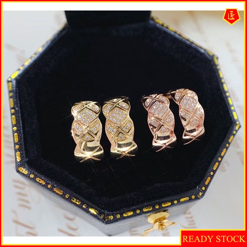 Fashion Gold Classic Exquisite Rhombic Ear Studs Diamond Earrings