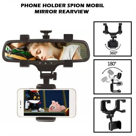 Rear View Mirror Mount Holder HP Smartphone JEPIT di Kaca Spion Mobil