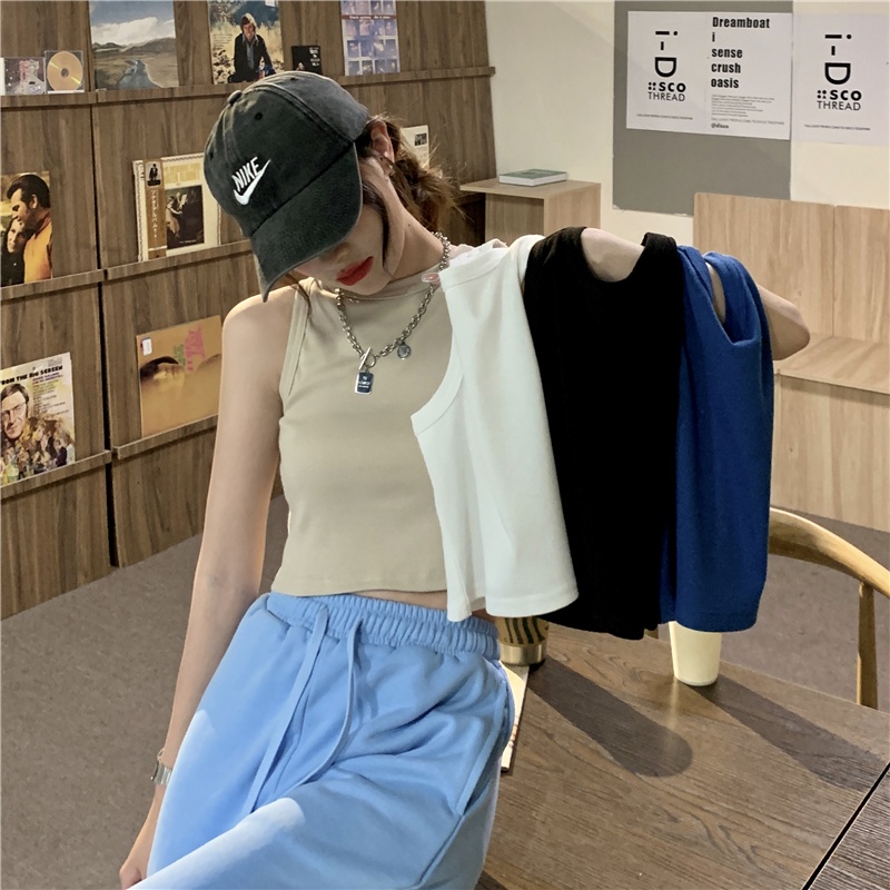 Korean Style Rompi rajut wanita kotak kotak  Pakaian Wanita Rompi wanita Crop top/V-neck tanpa lengan kasual crop top knit/outer rompi panjang wanita/Rompi rajut