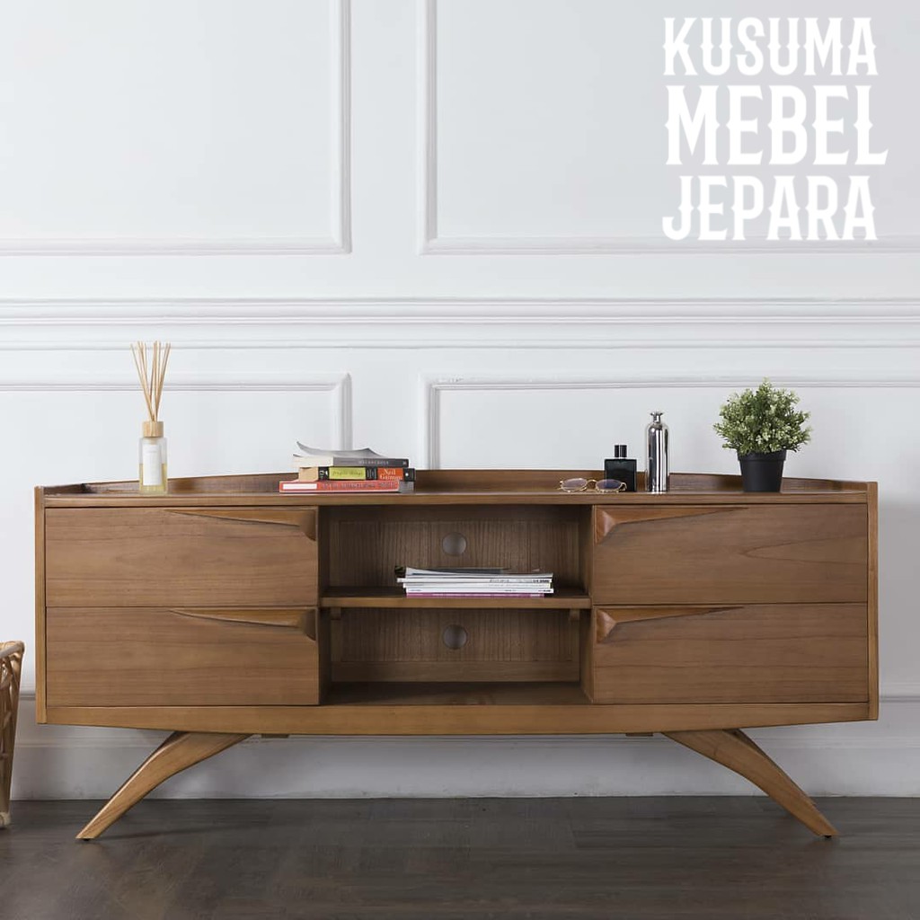 Meja TV Kabinet Retro Kayu Jati No 4 (Panjang 120cm, Tinggi 60cm)