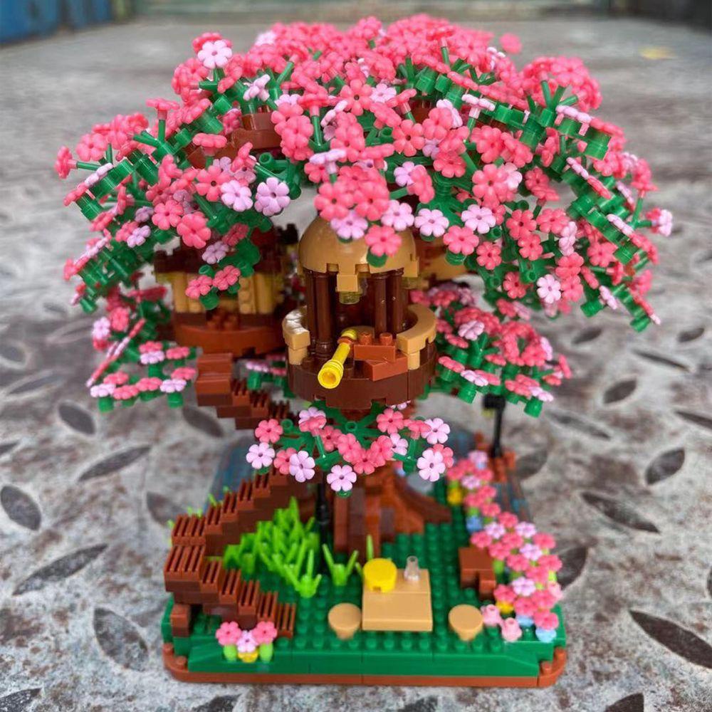 NEEDWAY Blok Rumah Pohon Sakura Dekompresi Puzzle Intelijen Jepang Edukasi Dini Mainan Anak Laki-Laki Hadiah DIY Majelis Build-bricks Set Model Bunga Sakura