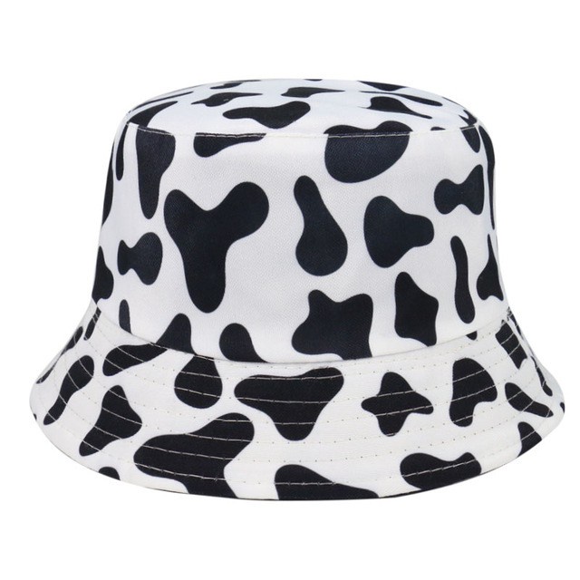 Topi Bucket Pria Dan Wanita Motif Print Panda Sapi Warna Hitam Dan Putih Untuk Musim Panas