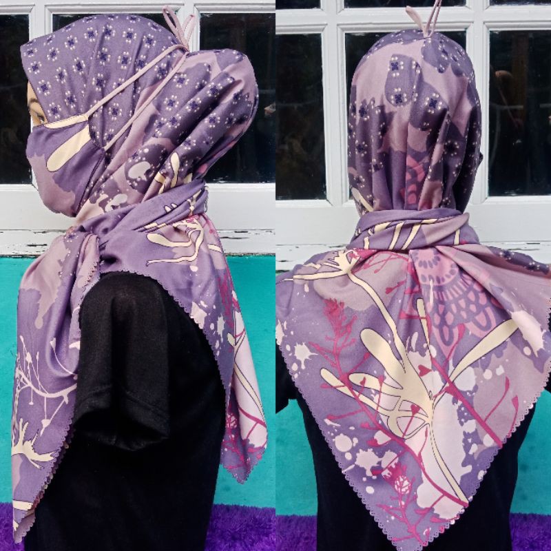 Hijab Segiempat Motif Masker / Set Masker.