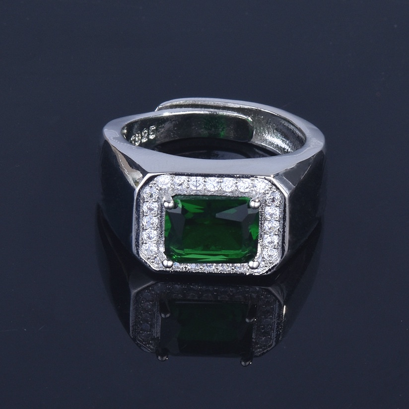 Set Cincin Model Terbuka Bahan Stainless Steel Aksen Emerald Sapphire Untuk Pria