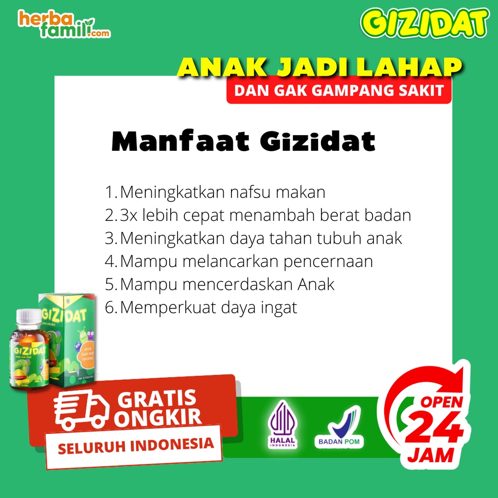 GIZIDAT 100% ORIGINAL | Vitamin Anak/Bayi Nafsu Makan Ori Official Store Asli Penambah Nafsu Makan Anak Secara Alami Tanpa Efek Samping Sangat Efektif Agar Anak Mau Makan GIZIDAT