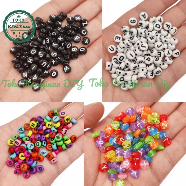 100 Pcs Manik Manik Huruf Bulat Mote Huruf Abjad Pipih Bahan Meronce Craft &amp; DIY