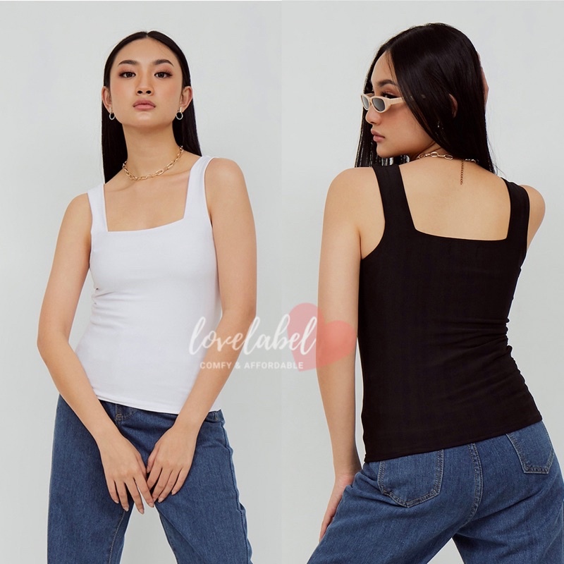 Cessa Tanktop Square Kotak Wanita Jersey Tebal Atasan Kamisol-Hitam XXL