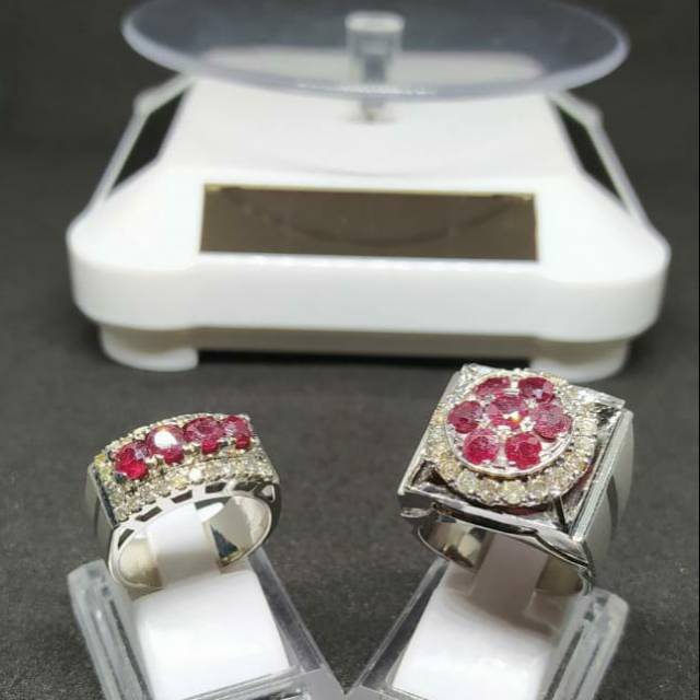 Batu merah ruby keliling full berlian ring perak handmade
