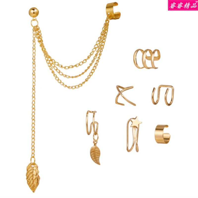 anting jepit 7pcs/set anting clip wanita anting clip tanpa tindik anting gold anting banyak set