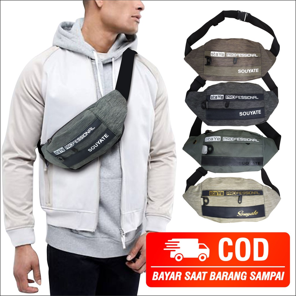 Tas Selempang Waistbag Tas Pinggang Bahan Denim Slempang Distro Pria - PG - 8814