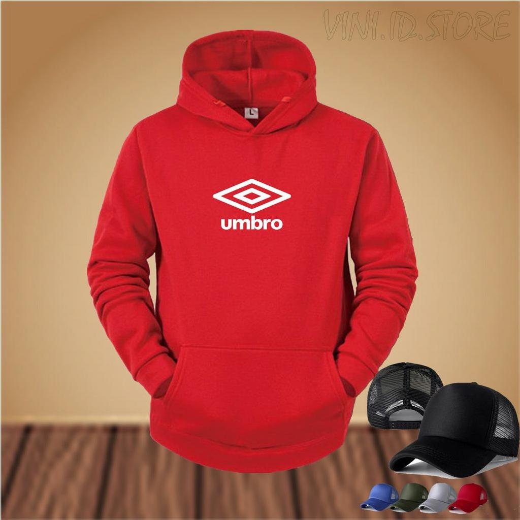 FREE TOPI POLOS.... HOODIE UMBRO MOTIF PUTIH+TOPI//Sweatshirt Hoodie Pria/Wanita//Sweater Keren Masa