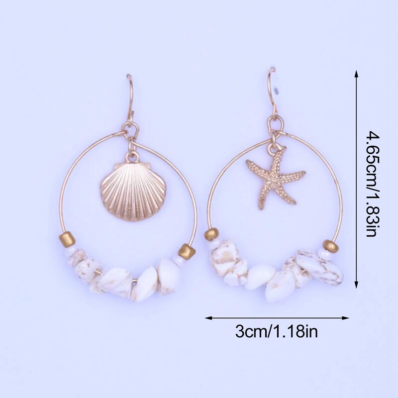 Anting Kait Gantung Desain Lingkaran Besarrumbai Kerang Gaya Boho Untuk Wanita