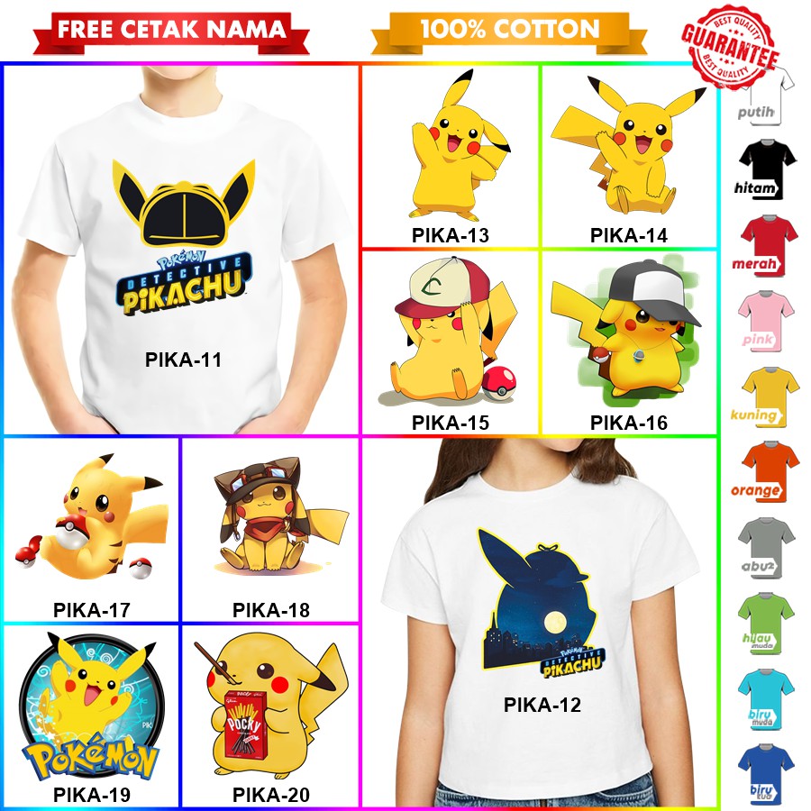 [FREE NAMA!!] Baju Kaos ANAK DAN DEWASA PIKACHU BANYAK MOTIF