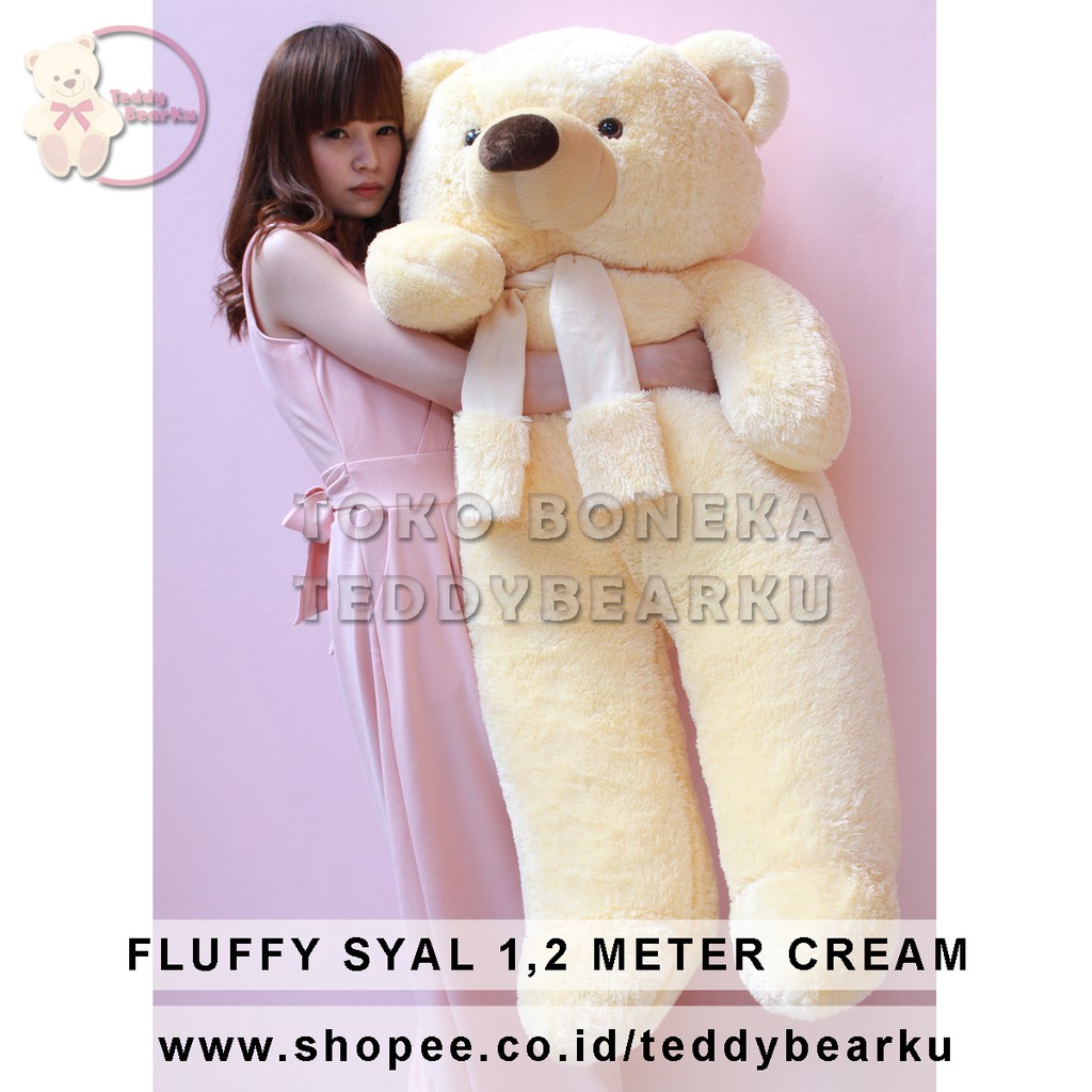 Boneka Teddy Bear FLUFFY SYAL SUPER JUMBO 1,2 METER WARNA CREAM