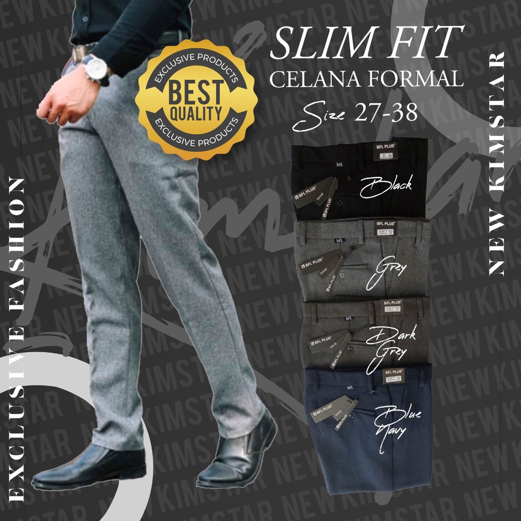 KIMSTAR - Celana Kerja Kantor Formal Bahan Dasar Pria Slimfit Abu Muda - 27-38