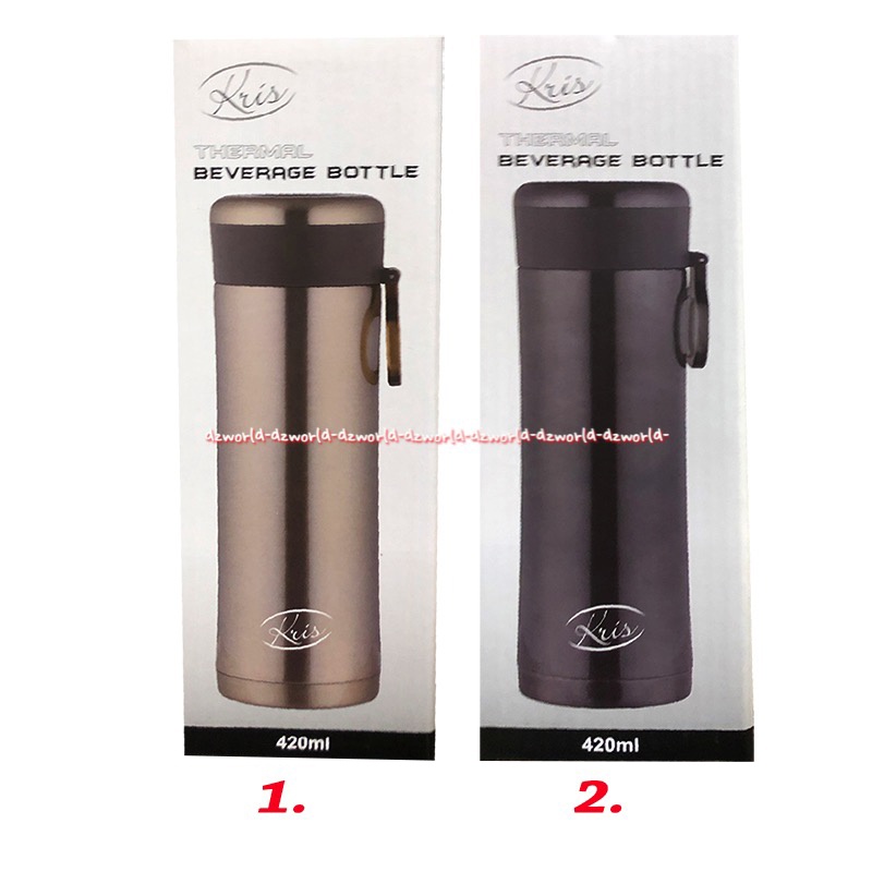 Kris Thermal Beverage Bottle 420ml Botol Minum Minuman Panas Dingin Tahan Lama Warna Gold Hitam term