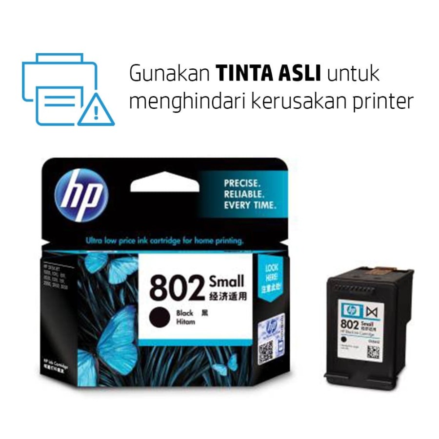 HP ink Catridge 802 Small Black Color | Warna Hitam Advantage Untuk Tinta Printer Deskjet 1000, 1010, 1011, 1050, 1510, 1511, 2000, 2050, 3050 Series All in One -Genuine Product