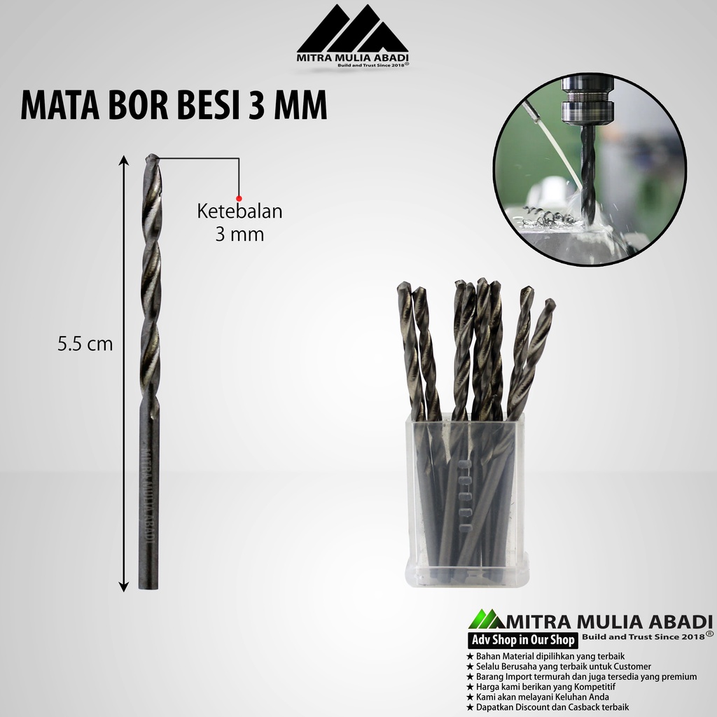 MATA BOR BESI 3mm SILVER TWIST DRILL BITS