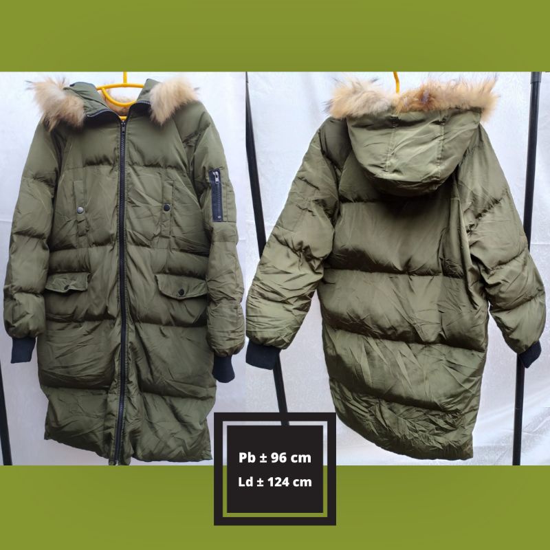 Jaket Tebal Second warna Ijo Hijau Olive Army Bulu Seken Bekas PL Murah