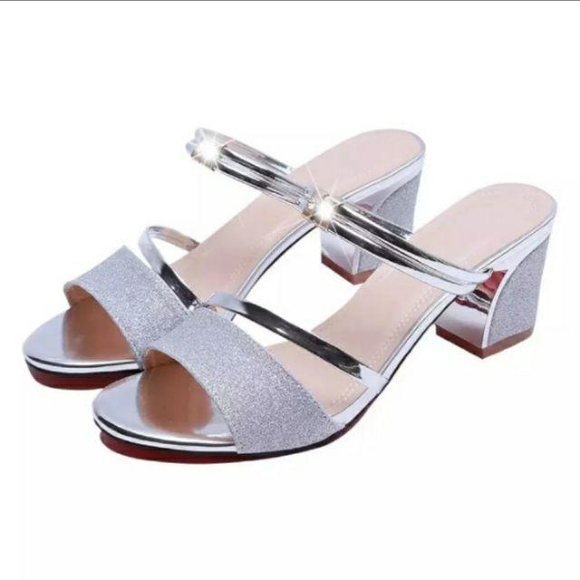Hak Tahu Dubay / Sandal hak tahu wanita 5 cm gliter dubay-Silver